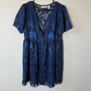 Victoria's Secret Babydoll Dress Sheer Lace Floral‎ Navy Vintage Lingerie P/S